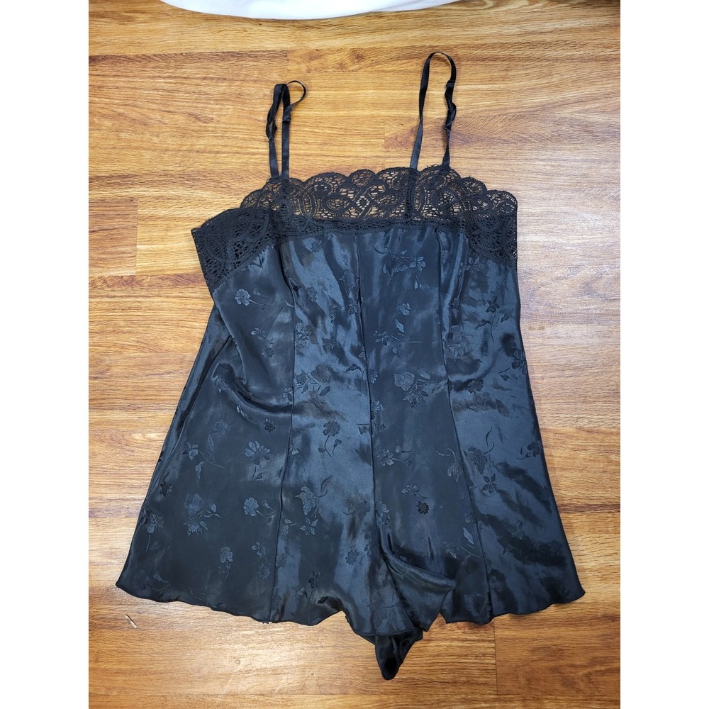 Vtg 90s Undercover Wear 10-12 Lace Nylon Teddy Romper Lingerie Black